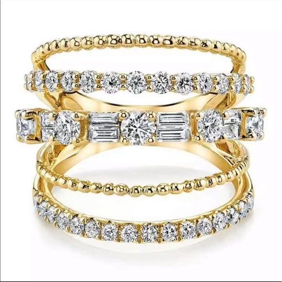 925 STERLING SILVER OVER 18K YELLOW GOLD DIAMOND RING, CUTE RING, SHINY RING. - Picture 2 of 4